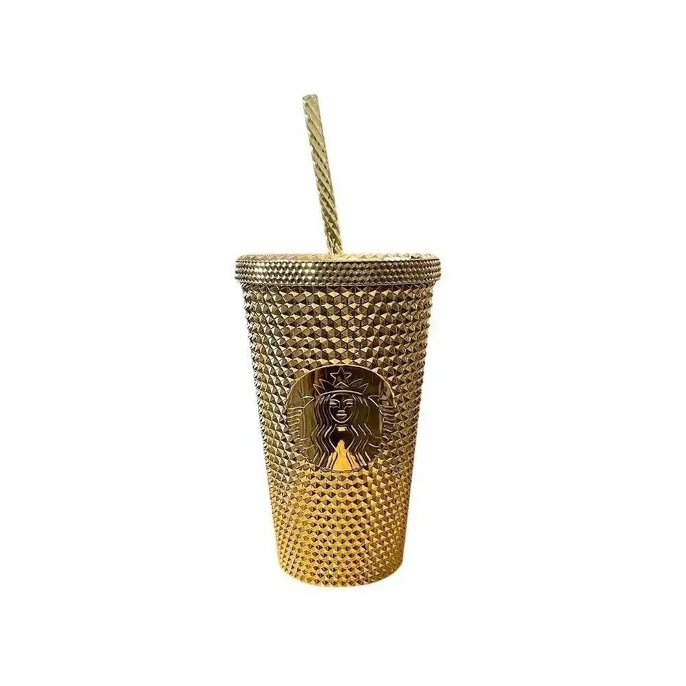 Starbucks Gold Studded Cold Cup Tumbler w/ Lid & Straw 16 oz Holiday 2022